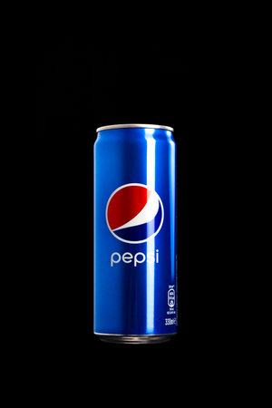 Editorial photo of classic Pepsi can on black background. Studio shot in Bucharest, Romania, 2021のeditorial素材