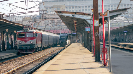 Train at Bucharest North Railway Station (Gara de Nord Bucuresti)のeditorial素材