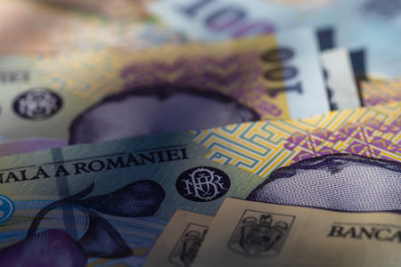 Romanian LEI Currency Banknote. RON Money Currencyの写真素材