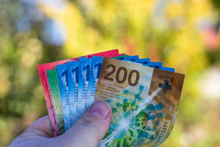 Swiss franc Currency Banknote. CHF Money Currencyの写真素材