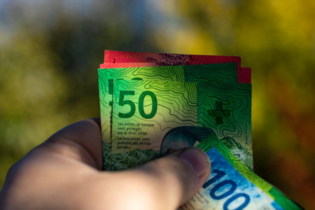 Swiss franc Currency Banknote. CHF Money Currencyの写真素材