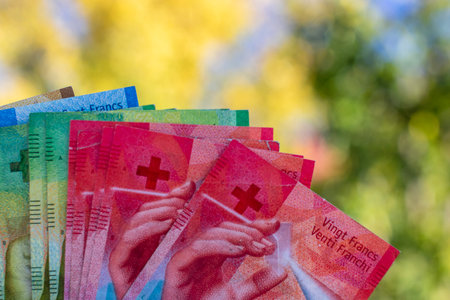 Swiss franc Currency Banknote. CHF Money Currencyの写真素材