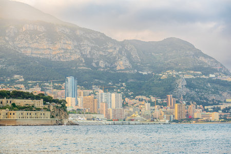 House facades of luxury apartment buildings in Monaco, Cote d'Azur on the French Rivieraの写真素材