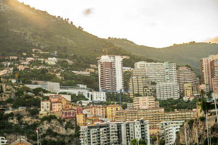 House facades of luxury apartment buildings in Monte Carlo, Monaco, Cote d'Azur on the French Rivieraの写真素材