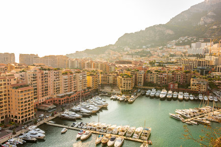 House facades of luxury apartment buildings in Monte Carlo, Monaco, Cote d'Azur on the French Rivieraの写真素材