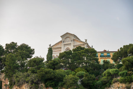 Colorful Mediterranean house facades of luxury buildings with ornate designs in Monte Carlo, Monaco, Cote d'Azur on the French Rivieraの写真素材
