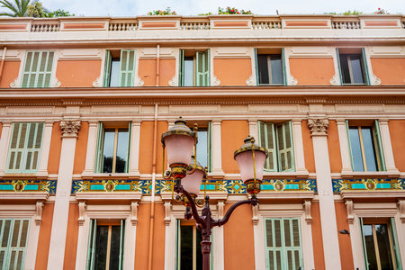 House facades of luxury apartment buildings in Monte Carlo, Monaco, Cote d'Azur on the French Rivieraの写真素材