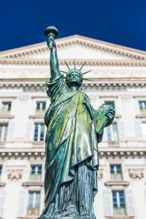 Statue made by Bartholdi on Promenade des Anglais in Nice, Franceの写真素材