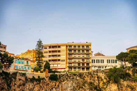 House facades of luxury apartment buildings in Monte Carlo, Monaco, Cote d'Azur on the French Rivieraの写真素材
