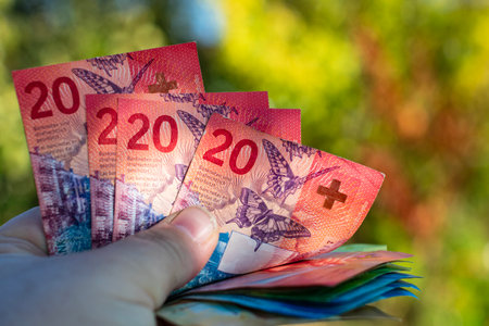 Swiss franc Currency Banknote. CHF Money Currencyの写真素材