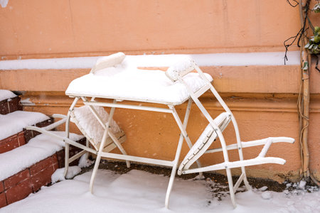 City covered in snow after a heavy snowfall. Urban scene during winterの写真素材