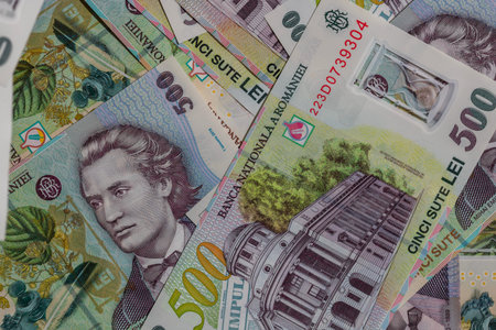 500 LEI banknote details - Romanian money, inflation and economy concept