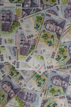 500 LEI banknote details - Romanian money, inflation and economy conceptの写真素材
