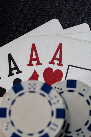 Casino chips and cards on the table. Poker gambling conceptの写真素材