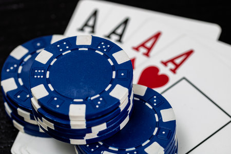 Casino chips and cards on the table. Poker gambling conceptの写真素材
