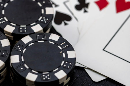 Casino chips and cards on the table. Poker gambling conceptの写真素材