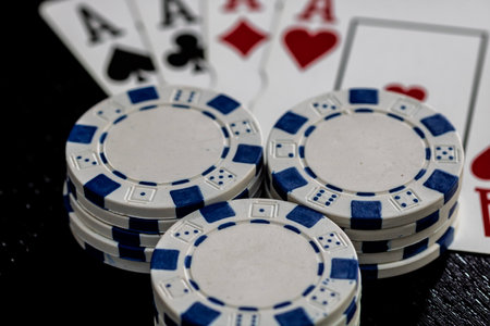 Casino chips and cards on the table. Poker gambling conceptの写真素材
