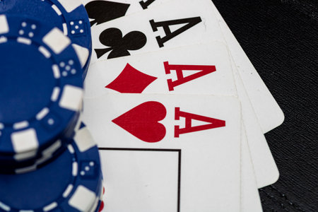 Casino chips and cards on the table. Poker gambling conceptの写真素材