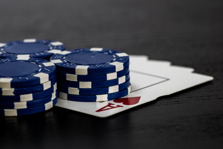 Casino chips and cards on the table. Poker gambling conceptの写真素材