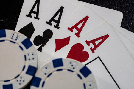Casino chips and cards on the table. Poker gambling conceptの写真素材