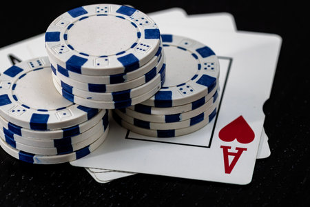 Casino chips and cards on the table. Poker gambling conceptの写真素材