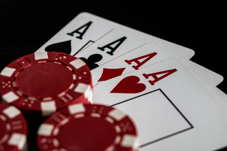 Casino chips and cards on the table. Poker gambling conceptの写真素材