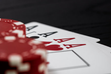 Casino chips and cards on the table. Poker gambling conceptの写真素材
