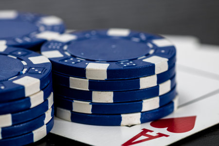 Casino chips and cards on the table. Poker gambling conceptの写真素材