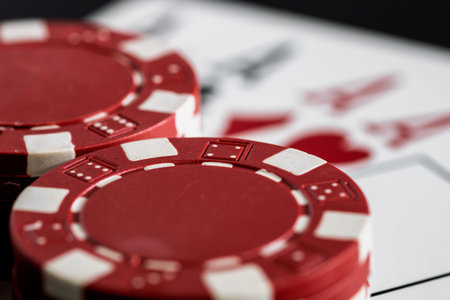 Casino chips and cards on the table. Poker gambling concept