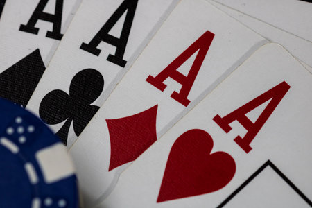 Casino chips and cards on the table. Poker gambling conceptの写真素材