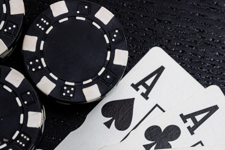 Casino chips and cards on the table. Poker gambling conceptの写真素材