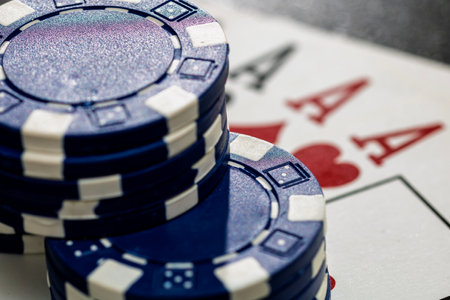 Casino chips and cards on the table. Poker gambling conceptの写真素材