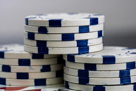 Casino chips and cards on the table. Poker gambling conceptの写真素材
