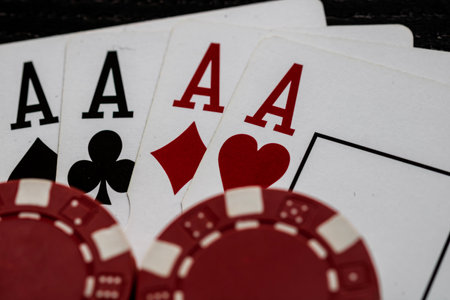 Casino chips and cards on the table. Poker gambling conceptの写真素材
