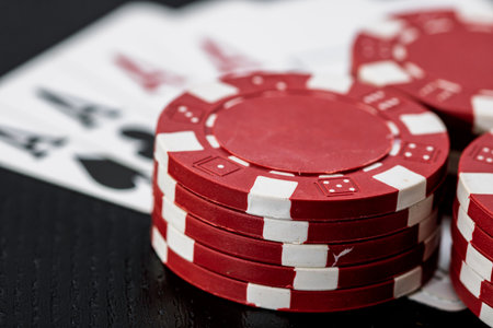 Casino chips and cards on the table. Poker gambling conceptの写真素材
