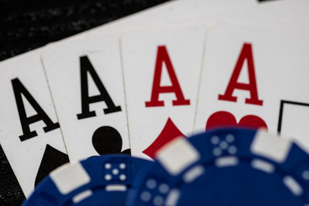 Casino chips and cards on the table. Poker gambling conceptの写真素材