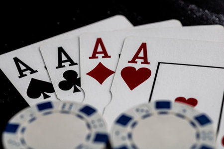 Casino chips and cards on the table. Poker gambling conceptの写真素材