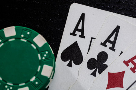 Casino chips and cards on the table. Poker gambling conceptの写真素材