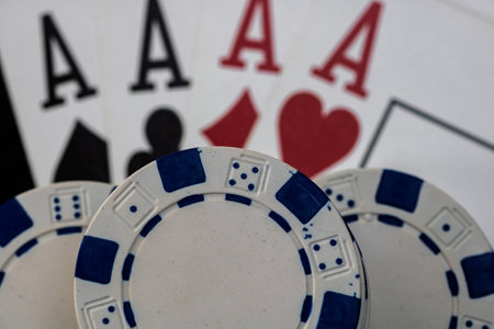 Casino chips and cards on the table. Poker gambling conceptの写真素材