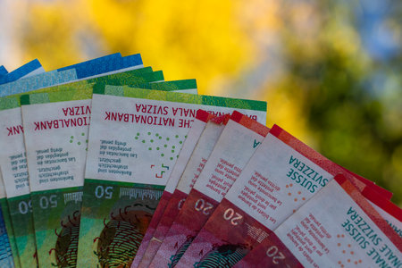 Swiss franc Currency Banknote. CHF Money Currencyの写真素材