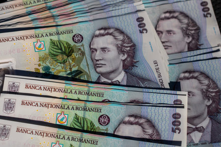 Romanian LEI Currency Banknote. RON Money Currency
