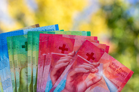 Swiss franc Currency Banknote. CHF Money Currencyの写真素材