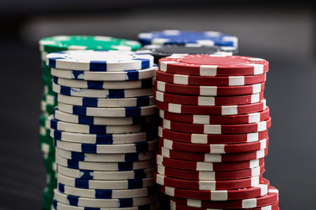 Casino chips and cards on the table. Poker gambling conceptの写真素材