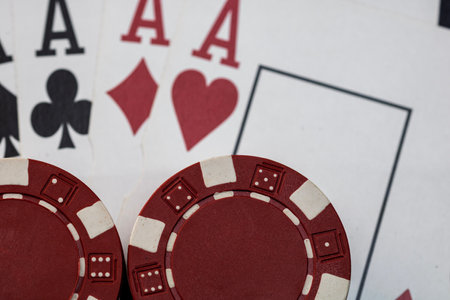 Casino chips and cards on the table. Poker gambling conceptの写真素材