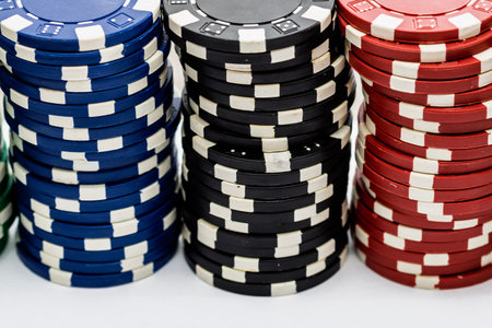 Casino chips and cards on the table. Poker gambling concept