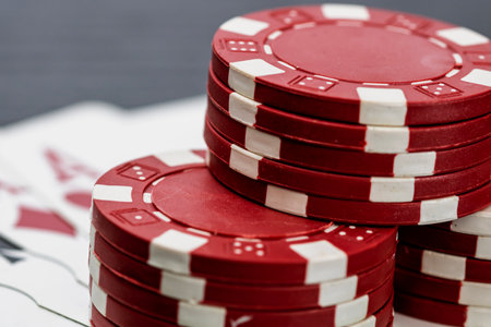 Casino chips and cards on the table. Poker gambling conceptの写真素材