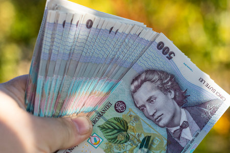 Romanian LEI Currency Banknote. RON Money Currencyの写真素材