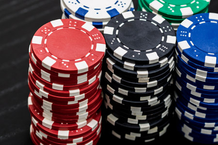 Casino chips and cards on the table. Poker gambling conceptの写真素材
