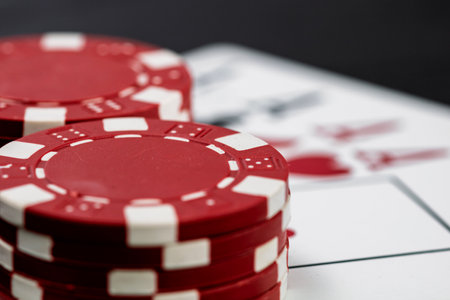Casino chips and cards on the table. Poker gambling conceptの写真素材