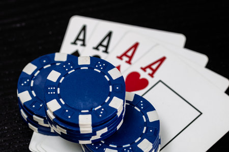Casino chips and cards on the table. Poker gambling conceptの写真素材